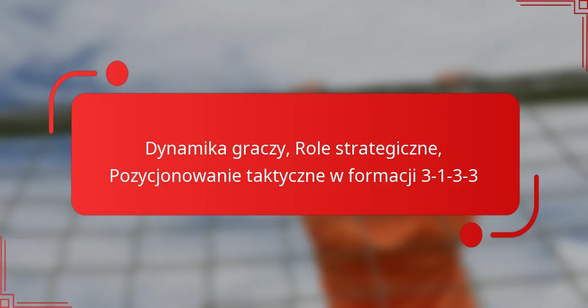 Dynamika graczy, Role strategiczne, Pozycjonowanie taktyczne w formacji 3-1-3-3